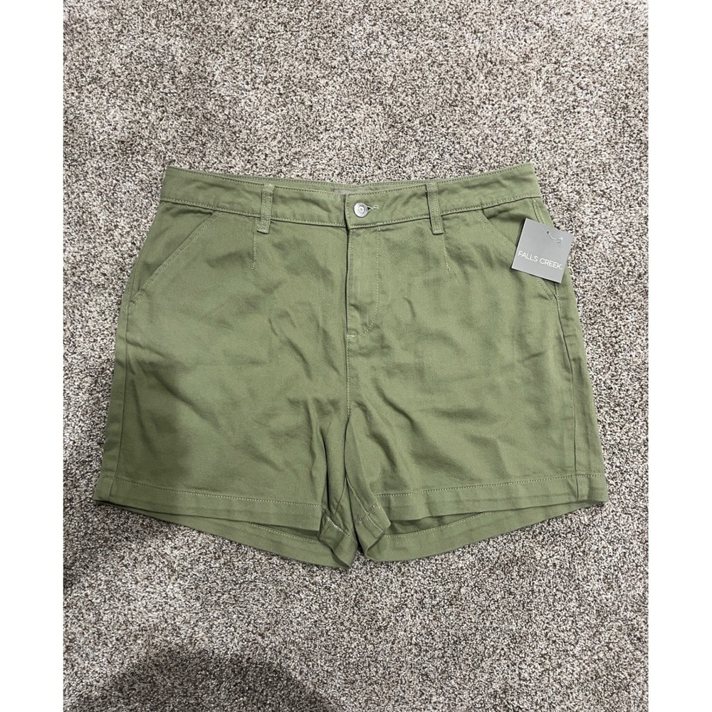 Falls Creek Womens Slant Pocket Shorts Olive Green Size 16 NWT New Casual Cotton